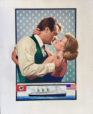 ORIGINAL VTG HARLEQUIN “KISSING” ROMANCE NOVEL PAINTING BY VICTORIA VEBELL - Image 1 of 4