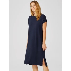 Eileen Fisher Size S Viscose Jersey Crew Neck Dress In Navy Blue - Picture 1 of 9