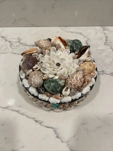 Vintage Seashell Trinket Box 6” Round 3”tall Chest Beach Decor - Picture 1 of 3