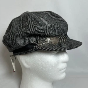 NWT Joe Boxer Y2k Newsboy Cabbie Driver Cap Hat Women One Size black houndstooth - Picture 1 of 11
