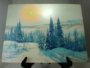 Escena de nieve rusa de invierno con pintura al óleo de bosque y pastos P4815 - Imagen 1 de 2
