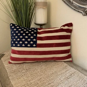 American Flag Velvet Couch Throw Patriotic Decor Pillow 11x18 Rectangle USA - Picture 1 of 7