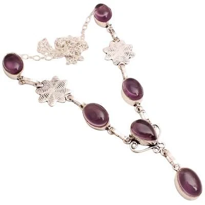 Collana In Argento Placcato 925 Con Gemma Di Ametista Fatta A Mano Regalo 17 G - Immagine 1 di 3