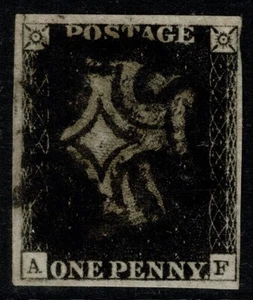 1840 1d Black Pl 5 AF 4m Upright Black MX Variety Line Under A VGU Cat. £375.00 - Picture 1 of 1