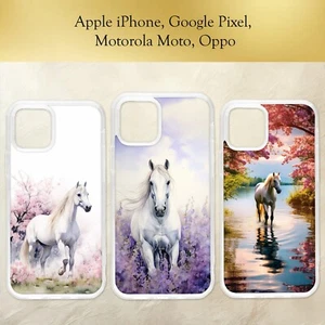 White Horse Art Watercolour Floral Blossom Cute Phone Case iPhone Motorola Pixel - Picture 1 of 4