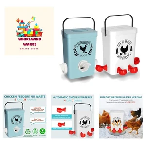 Chicken Feeder and Chicken Waterer Set 3 Gallon/26 Pounds - Hanging Automatic... - Picture 1 of 8