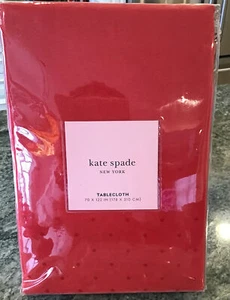 KATE SPADE NEW YORK Larabee Dot Tablecloth -70 X 122in. CRANBERRY NIP HTF - Picture 1 of 4