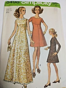 Wedding Event Dress 12 Simplicity 8498 Sewing Pattern VTG 70s Empire High Waist - Picture 1 of 7