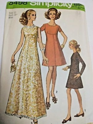 Wedding Event Dress 12 Simplicity 8498 Sewing Pattern VTG 70s Empire High Waist - Image 1 of 4