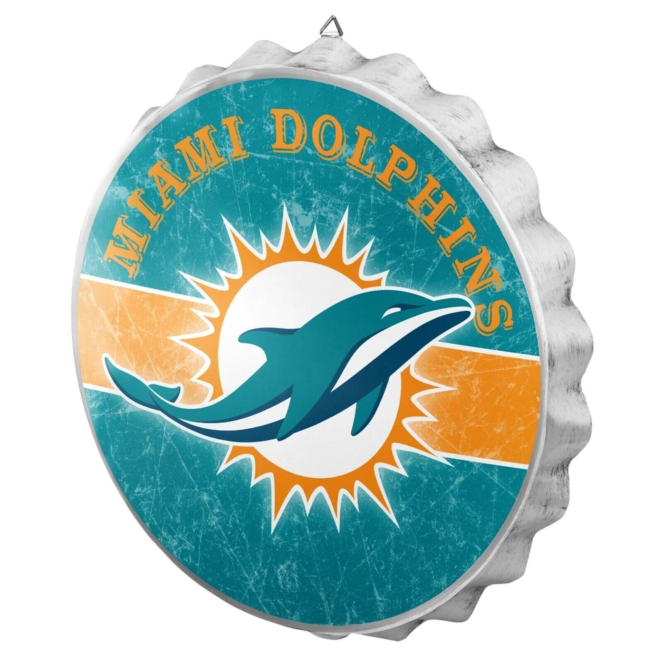 Miami Dolphins NFL Metal Wall Bottle Cap Sign 12" Forever Collectibles - Image 1 of 1