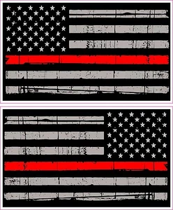Thin Red Line American Flag Right & Left sides Distressed FIre Sticker x 2 - Foto 1 di 1