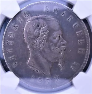 1872 M BN Italy 5 Lire , NGC VF 35 , nice silver coin #1320, # 36-10 - Picture 1 of 4
