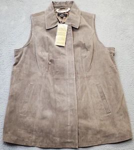 Dennis Basso Vest Women's 2X Brown Washable Leather Lined Collared Full Zipper - Picture 1 of 8