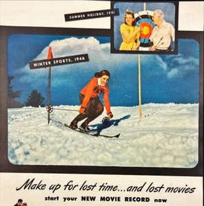 1946 Cine-Kodak Film Woman Downhill Snow Skiing Vintage Print Ad - Picture 1 of 7
