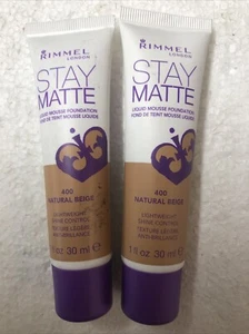 RIMMEL Stay Matte Liquid Mousse Foundation 400 Natural Beige 30ml X2 Tubes - Picture 1 of 3