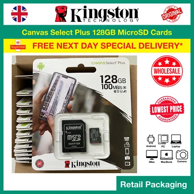 Kingston Canvas Select Plus 128GB microSD (SDXC) Card, Wholesale, FREE NEXT DAY - Image 1 of 4