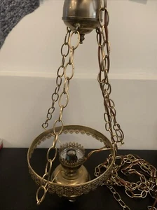 Brass Swag Hanging lamp Vintage plug in Unique No shade 10” Ring - Picture 1 of 14