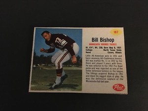 1962 POST CEREAL FOOTBALL SETBREAK  #187   BILL  BISHOP    EX-MT