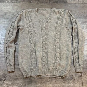 Vintage 90s 3D Cable Knit Gray V-Neck Sweater - Men's Size Medium - Bild 1 von 6
