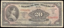 Mexico P-54a Banco de Mexico 20 Pesos CS-C, 27.12.1950  F+