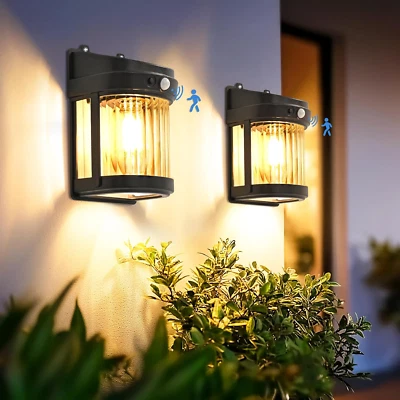 PEVOROS Porch Lights, 2 Pack Wall Solar Lights Outdoor, Solar Motion with 3 Modes for Sh