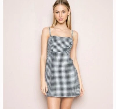 Brandy Melville Mini Dress Gingham Plaid Black And White Size S - Image 1 of 4
