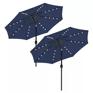 2er Pack 9ft Solarschirm 32 LED beleuchteter Schirm für Garten Hinterhof dunkelblau - Bild 1 von 8