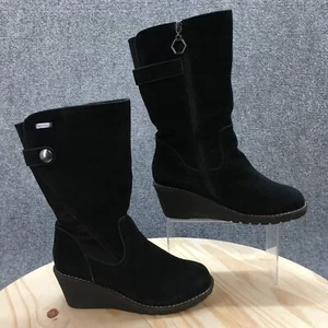 Khombu Boots Womens 7 M Pisa Knee High Tall Wedge Black Leather Waterproof - Picture 1 of 18