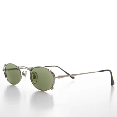 Silver Tiny Frame Spectacles Vintage Sunglasses Green Lens - Lowell - Image 1 of 3