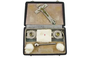Antique French Catholic Last Rites Sick Call Travel Box Candle Holder, Sprinkler - Picture 1 of 20