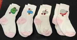 4 Pair Embroidered Girls Socks Size 6-10.5 (child). Hook/loop Keeps Together - Picture 1 of 15