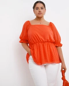 Simply Be Coral Square Neck Dobby Blouse - SIZE 26 NEW WITH TAGS - Picture 1 of 1