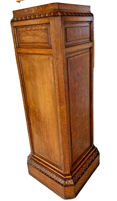 Vintage Ornate Oak Marquetry Pedestal 51.5" Tall - Image 1 of 4