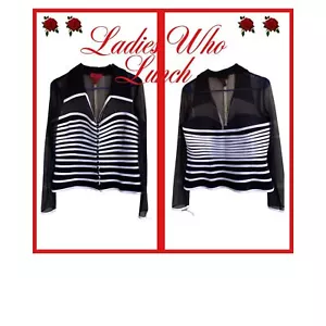 Chic Black & White Striped Mesh Blouse - Ladies Who Lunch Style - Size 12 - Picture 1 of 6