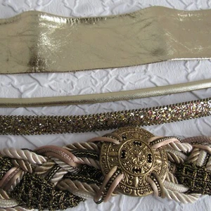 Vintage Artisan Belt Mixed Metal Cinch Waist Bohemian Boho Blush Khaki Adjust M - Picture 1 of 17