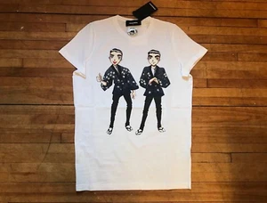 DSQUARED² COOL WHITE ANIME ASIAN TWINS BROTHERS PRINT COTTON T SHIRT S MEDIUM - Picture 1 of 8