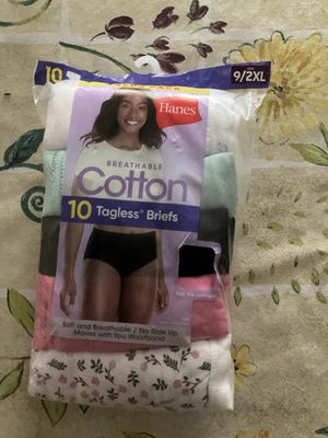 NUEVO PAQUETE DE 10 CALZONCILLOS HANES SIN ETIQUETAS TALLA 9 TRANSPIRABLES PARA MUJER Algodón Ropa Interior Foto 1 de 4