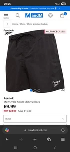 Reebok Men's Swim Shorts Size Large (34/36 Waist) X2. Brand New with Tags Black - Picture 1 of 3