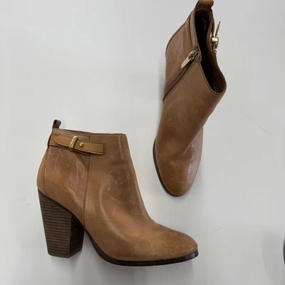 Botas Coach Hewes femininas tamanho 9B couro marrom salto robusto tornozelo zíper estilo ocidental - Imagem 1 de 4