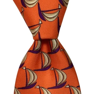CANTINI Men's Silk Necktie ITALY Luxury BOATS Orange/Tan/Purple NWT $135 Rare - Picture 1 of 3