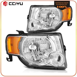 For 2008-2012 FORD ESCAPE Chrome Housing Amber Corner Headlights Assembly Pair - Picture 1 of 8