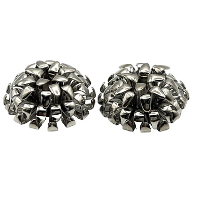 Par de clips gruesos para zapatos vintage con cúpula de metal tono plateado de 1 5/8" Foto 1 de 4