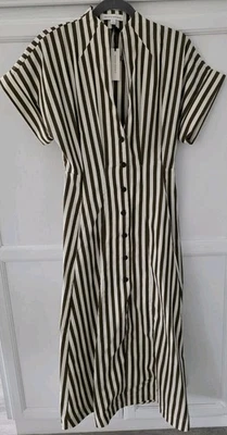 Banana Republic COTTON POPLIN SHIRT DRESS Brown Stripes 4 $180 NWT - Image 1 of 4