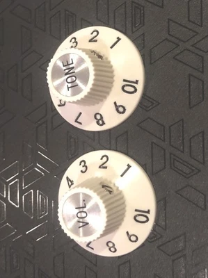 Genuine Official Squier Jazzmaster White WITCH HAT Knobs Volume & Tone Set Screw - Image 1 of 4