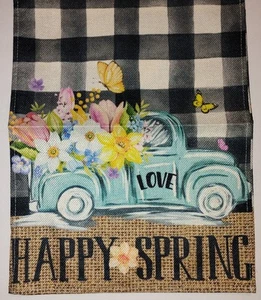 Happy Spring Buffalo Plaid Truck Flowers Butterflies Table Runner 13x36 - Picture 1 of 2