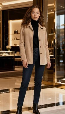 Chaqueta Blazer Mujer Vintage 100% Marrón Gamuza Moda Internacional Talla XS Suave Foto 1 de 4