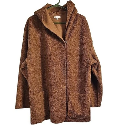 Chaqueta de peluche Max Studio marrón granola con capucha chaqueta polar para mujer talla XL Foto 1 de 4
