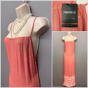 NEW FOREVER 21 Women's Peach Crinkle Boho Mxi Dress Large £26 Beach Holiday - Picture 1 of 13