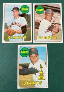 1969 BASEBALL CARD LOT 3 SAN FRANCISCO GIANTS BOBBY BONDS, GIBBON and HART - Picture 1 of 2