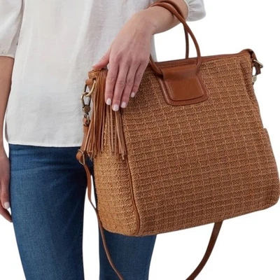 HOBO Sheila Natural Raffia Leather Large Satchel Crossbody Convertible Purse  - Image 1 of 4